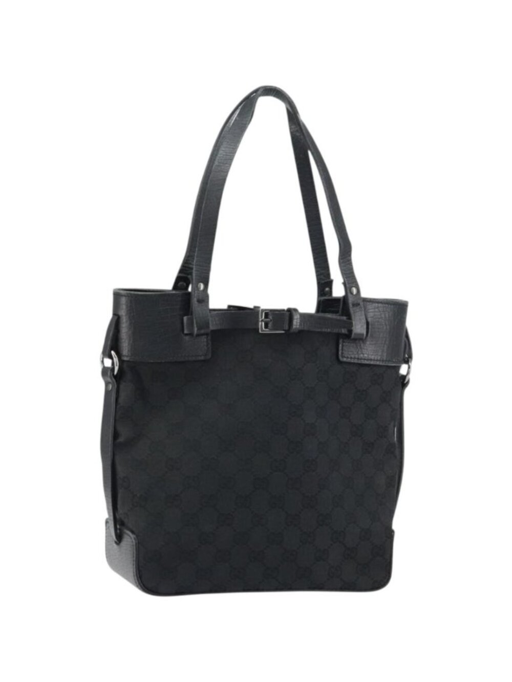 GUCCI GG Canvas Tote Bag Black Silver 107757